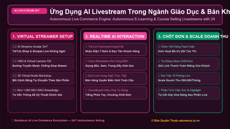 Ứng Dụng AI Livestream Trong Ngành Giáo Dục & Bán Khóa Học Trực Tuyến: Giải Đáp Lộ Trình Học 24/7