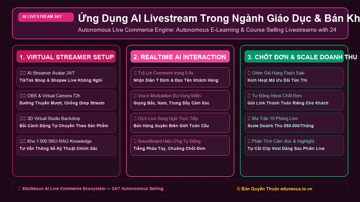 Ứng Dụng AI Livestream Trong Ngành Giáo Dục & Bán Khóa Học Trực Tuyến: Giải Đáp Lộ Trình Học 24/7