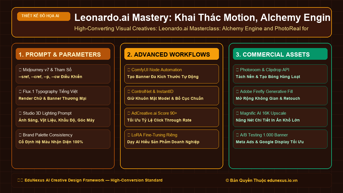 Leonardo.ai Mastery: Khai Thác Motion, Alchemy Engine & PhotoReal Cho Bộ Ảnh Thương Mại Đỉnh Cao