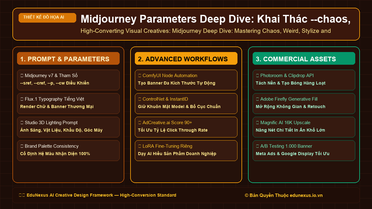 Midjourney Parameters Deep Dive: Khai Thác --chaos, --weird, --stylize, --tile Tạo Họa Tiết Độc Bản