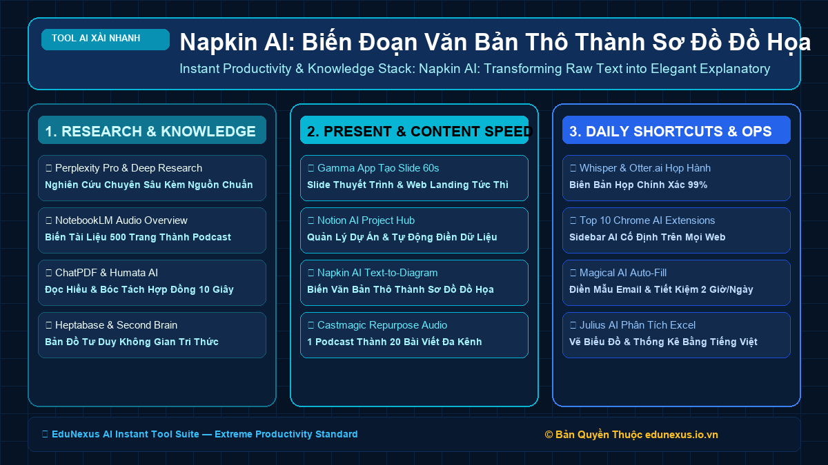 Napkin AI: Biến Đoạn Văn Bản Thô Thành Sơ Đồ Đồ Họa & Biểu Đồ Trực Quan Trong Nháy Mắt