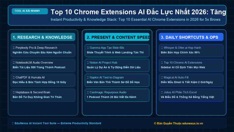 Top 10 Chrome Extensions AI Đắc Lực Nhất 2026: Tăng Gấp 5 Lần Tốc Độ Đọc Báo, Viết Email & Tra Cứu Web