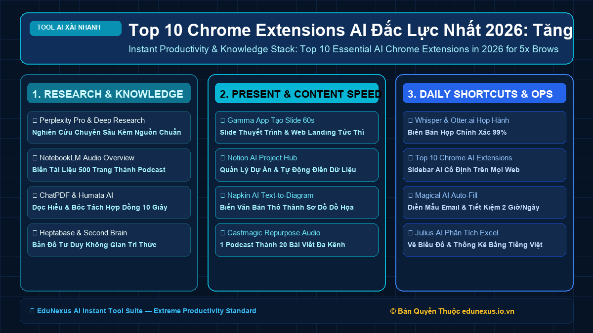 Top 10 Chrome Extensions AI Đắc Lực Nhất 2026: Tăng Gấp 5 Lần Tốc Độ Đọc Báo, Viết Email & Tra Cứu Web