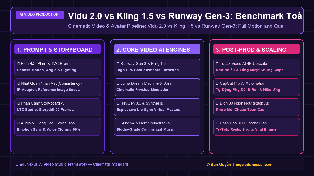 Vidu 2.0 vs Kling 1.5 vs Runway Gen-3: Benchmark Toàn Diện Về Độ Mượt, Tốc Độ & Chi Phí 2026