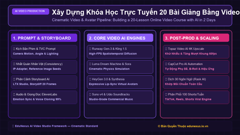 Xây Dựng Khóa Học Trực Tuyến 20 Bài Giảng Bằng Video AI Trong 2 Ngày Không Cần Máy Quay