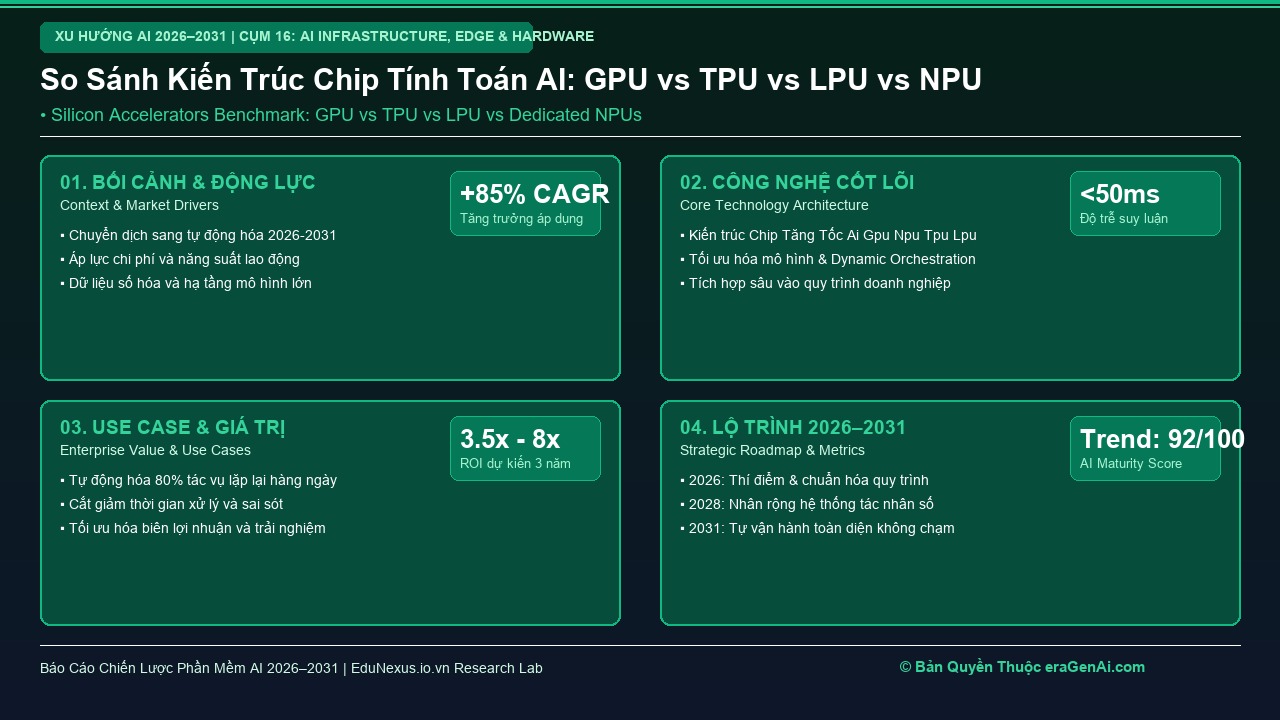 Cuộc Đua Bán Dẫn và Chip Tăng Tốc AI (GPU, NPU, LPU, TPU): Bức Tranh Hạ Tầng Tính Toán 2028